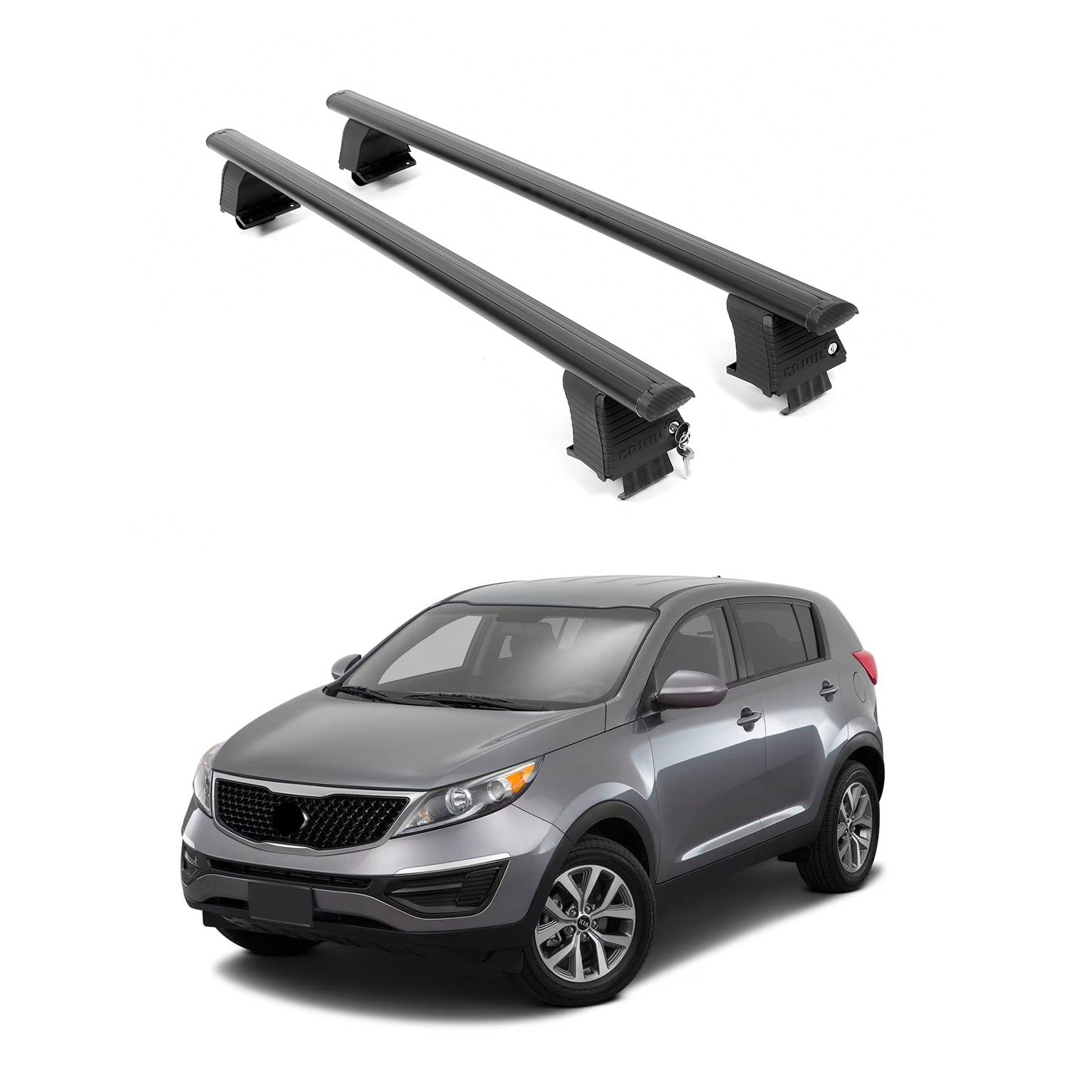 ERKUL Roof Rack Cross Bars for Kia Sportage 2011-2016 For Bare/Naked Roofs - Black