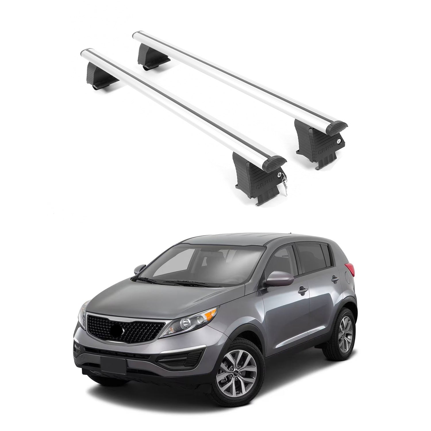 ERKUL Roof Rack Cross Bars for Kia Sportage 2011-2016 For Bare/Naked Roofs - Silver