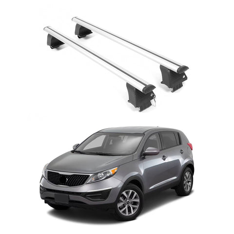 ERKUL Roof Rack Cross Bars for Kia Sportage 2011-2016 | Aluminum Crossbars with Anti Theft Lock for Rooftop | Compatible with Bare/Naked Roofs - Silver