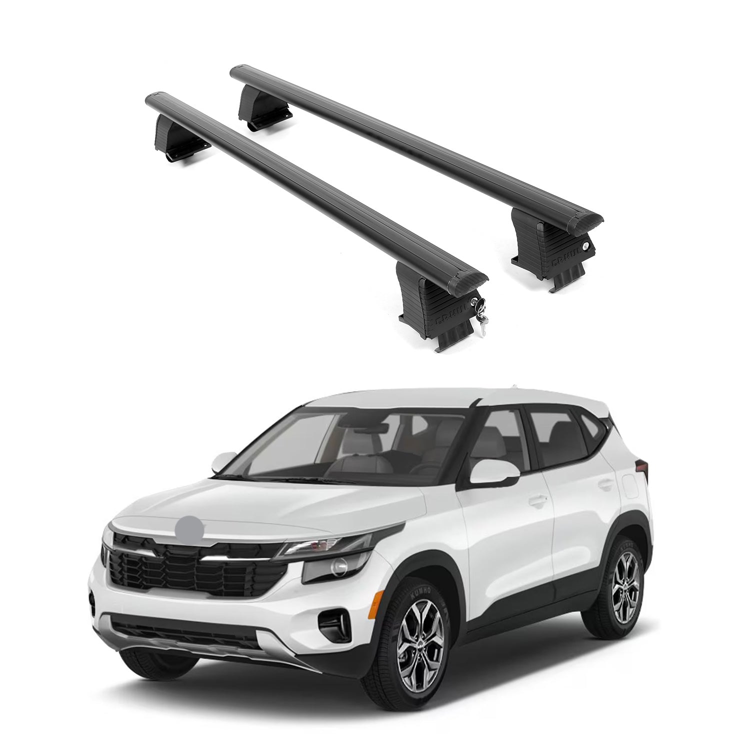 ERKUL Roof Rack Crossbars Fits Kia Seltos 2021-2025 Naked Roof Aluminum Black