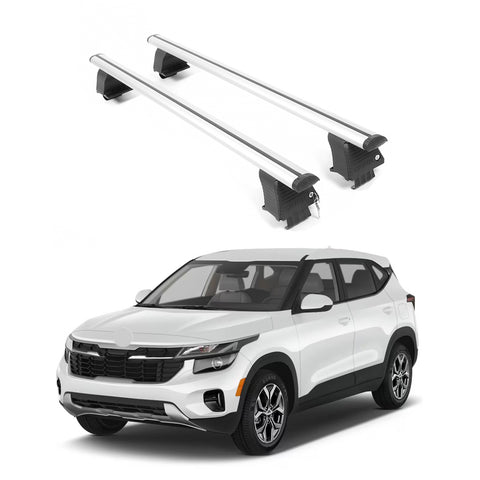 ERKUL Roof Rack Cross Bars for 2021-2024 Kia Seltos LX | Aluminum Crossbars with Anti Theft Lock for Rooftop | Compatible with Bare/Naked Roofs - Silver