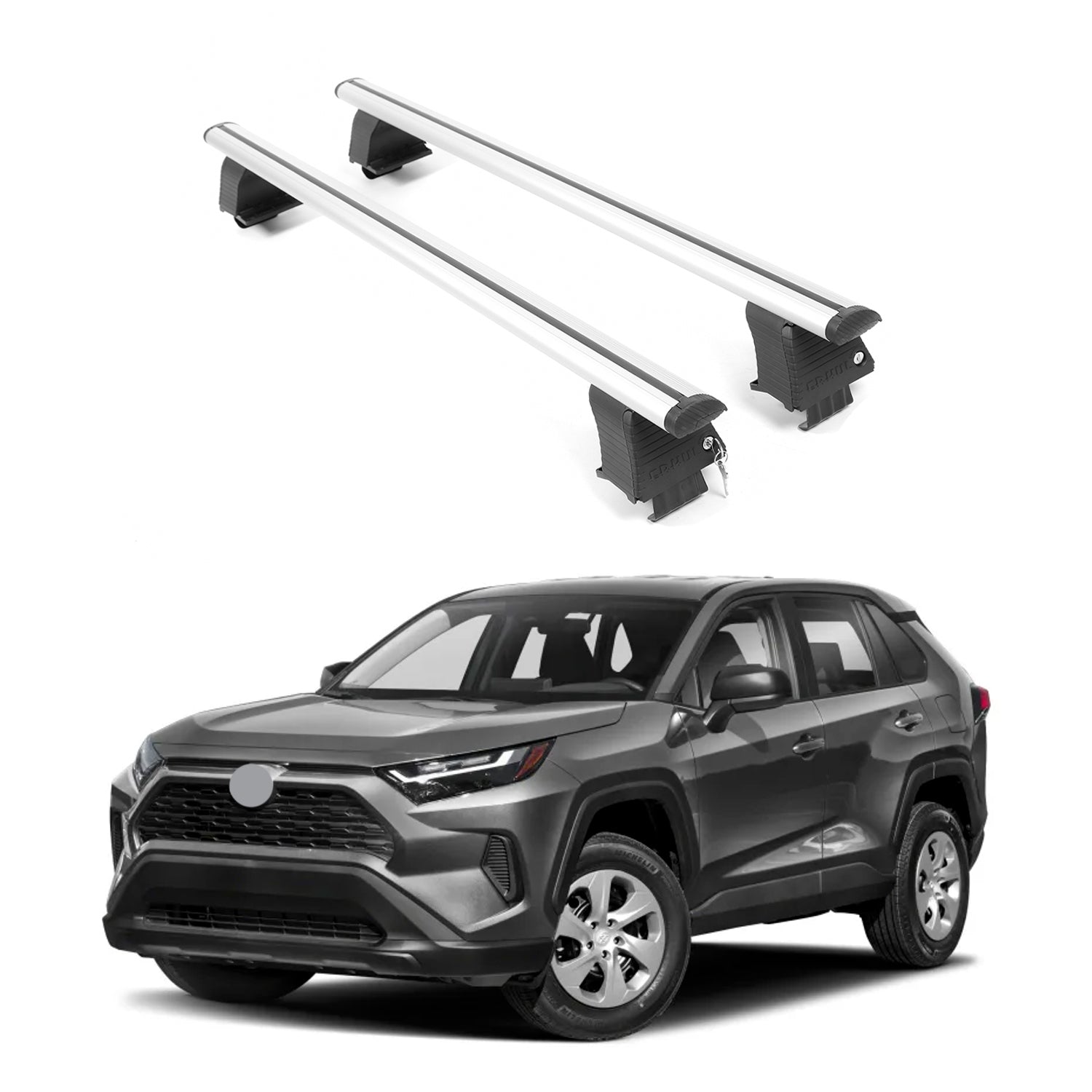 ERKUL Roof Rack Crossbars Fits Toyota RAV4 2019-2025 Naked Roof Aluminum Silver