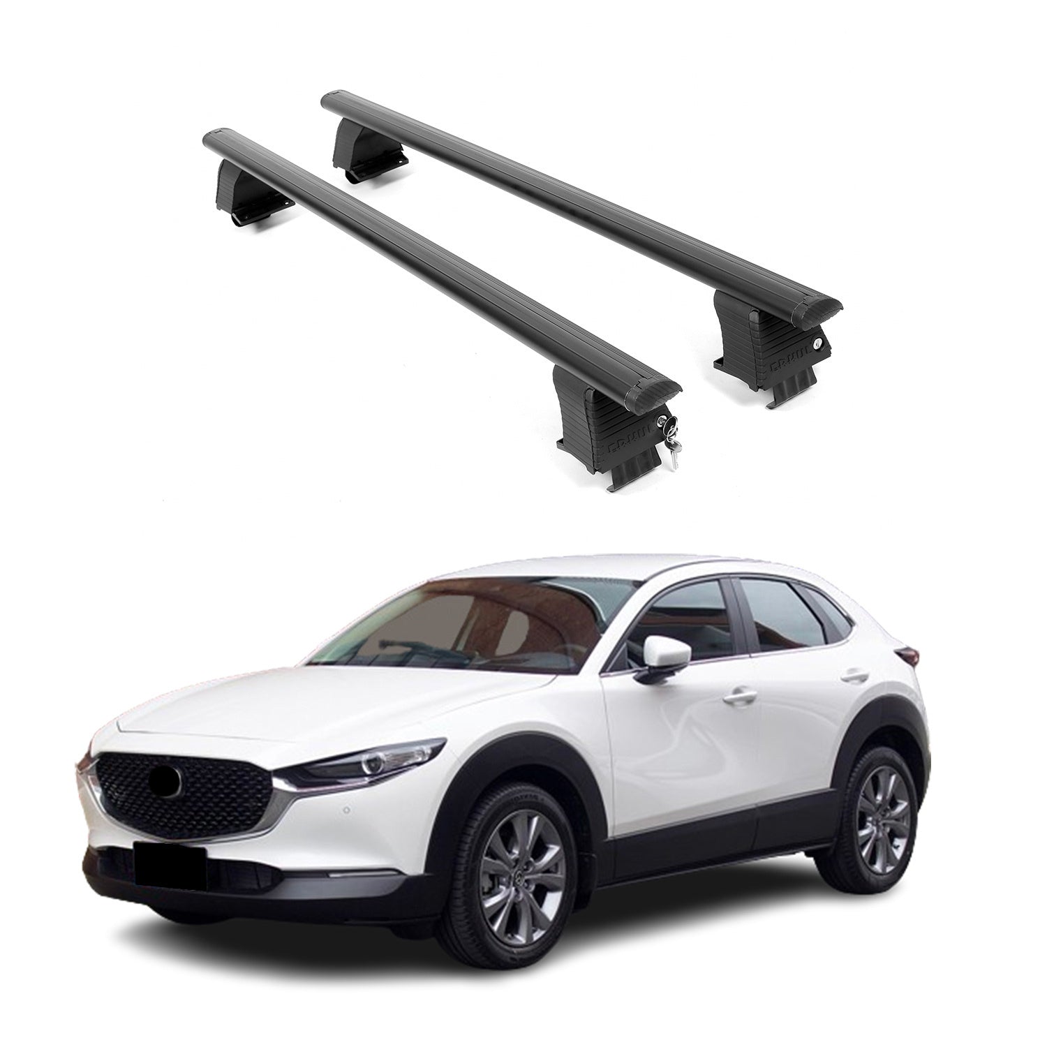 ERKUL Roof Rack Crossbars Fits Mazda CX-30 2020-2025 Naked Roof Aluminum Black