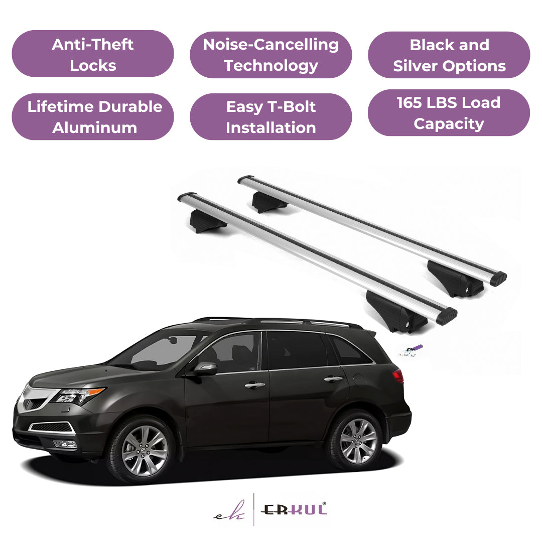 ERKUL Roof Rack Cross Bars for Acura MDX 2007-2013 for Raised Rails - Silver