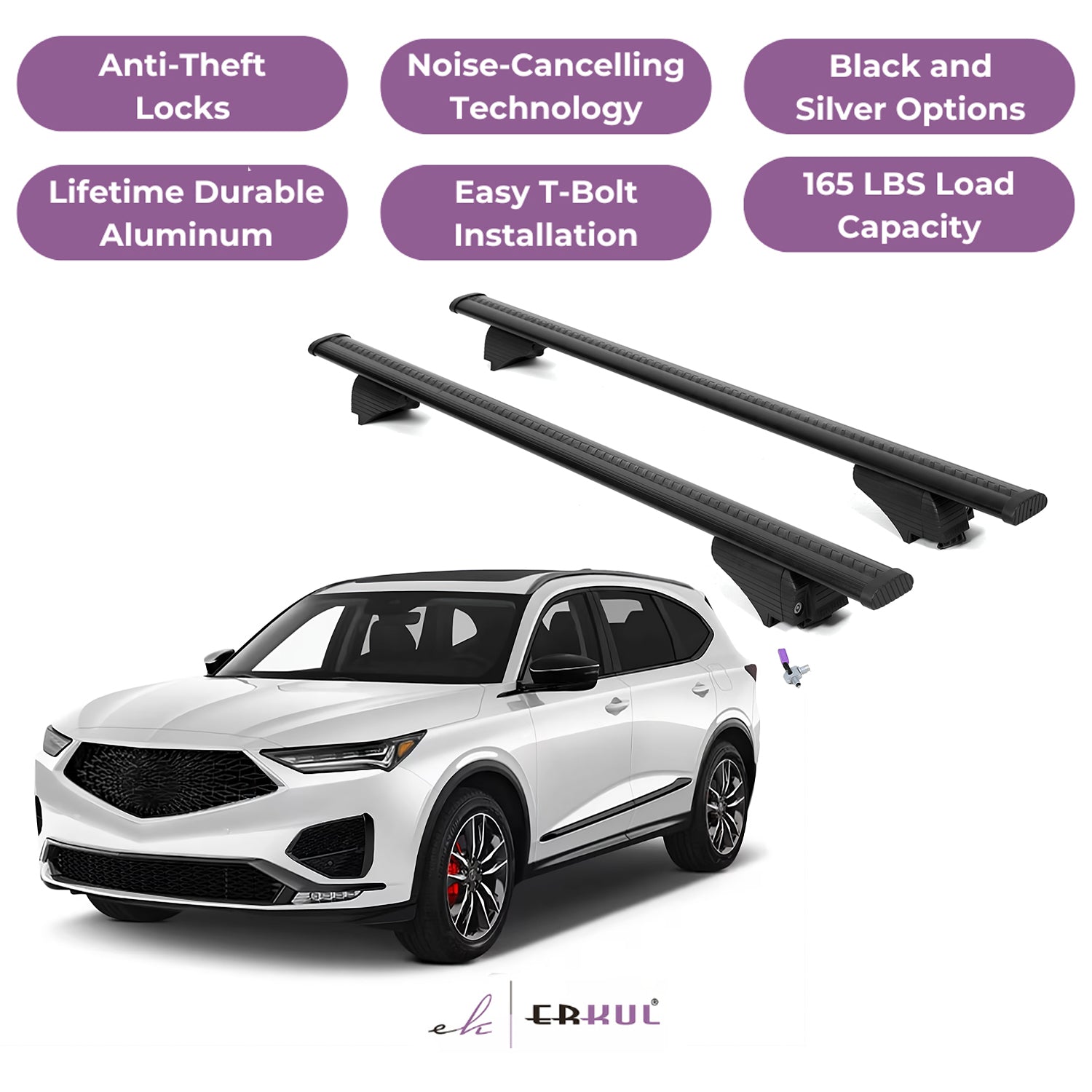 ERKUL Roof Rack Cross Bars for Acura MDX 2022-2025 with Flush Rails - Black