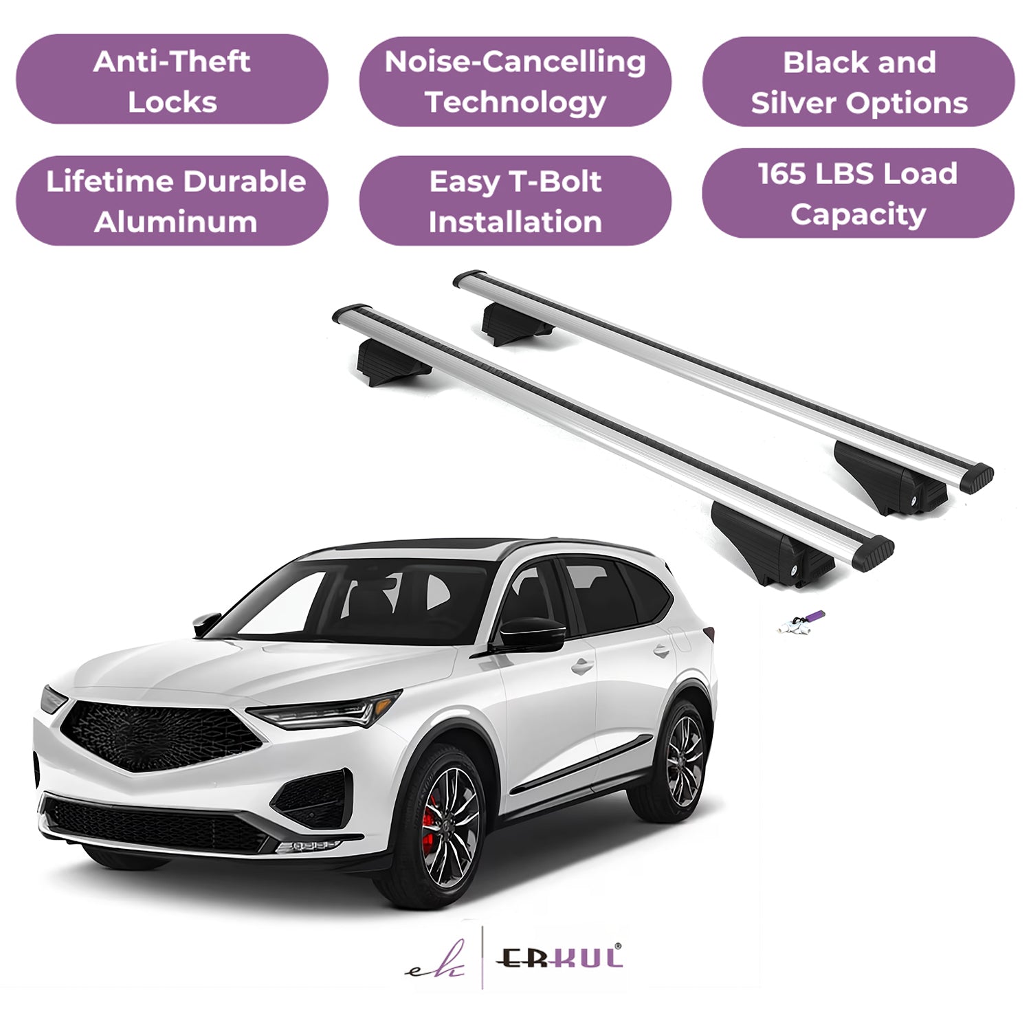 Roof Rack Cross Bars with Extended Bar Design for Acura MDX 2022-2025  - Silver