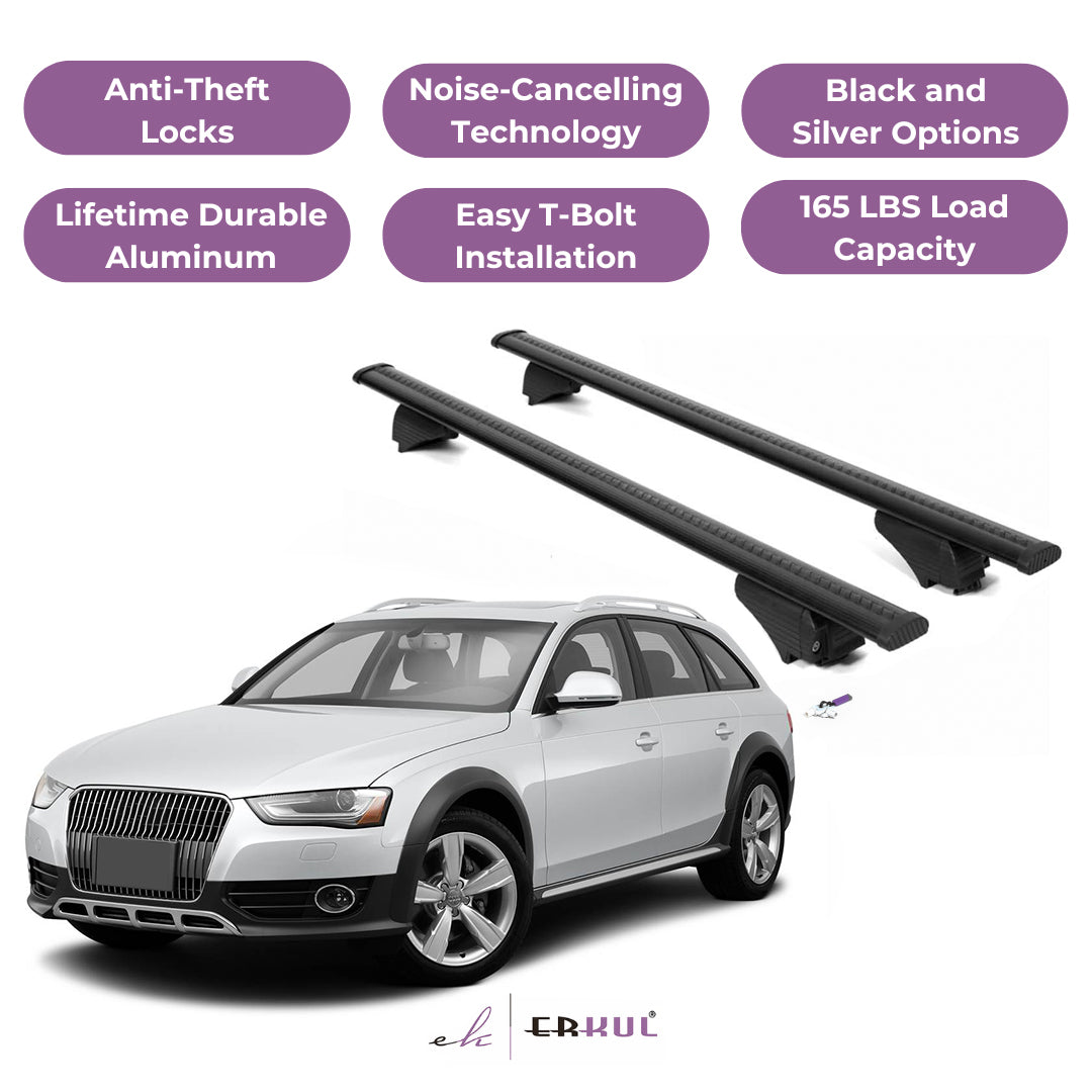 Roof Rack Cross Bars with Extended Bar Design for Audi A4 (B8) Allroad 2008-2015 - Black