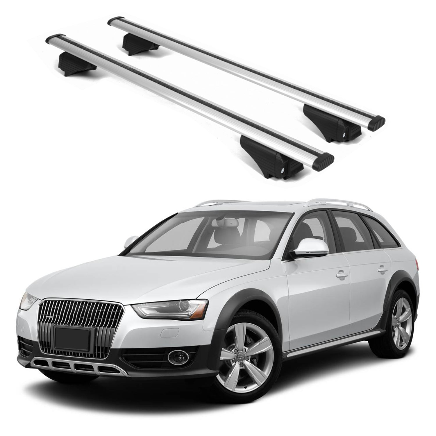 ERKUL Roof Rack Cross Bars for Audi A4 (B8) Allroad 2008 2015 For Raised Rails  - Silver