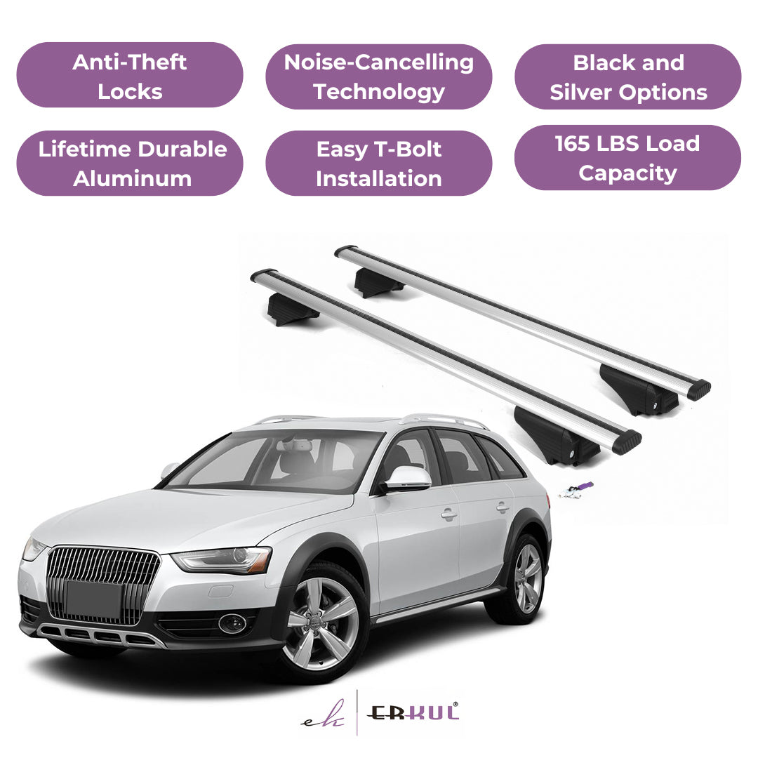 Roof Rack Cross Bars with Extended Bar Design for Audi A4 (B8) Allroad 2008-2015 - Silver