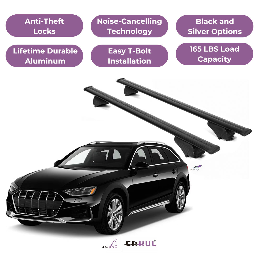 Roof Rack Cross Bars with Extended Bar Design for Audi A4 (B9) Allroad 2017-2025 - Black