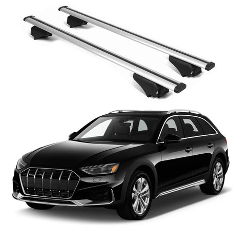 ERKUL Roof Rack Cross Bars for Audi A4 (B9) Allroad 2016 2024 | Aluminum Crossbars with Anti Theft Lock for Rooftop | Compatible with Raised Rails   - Silver