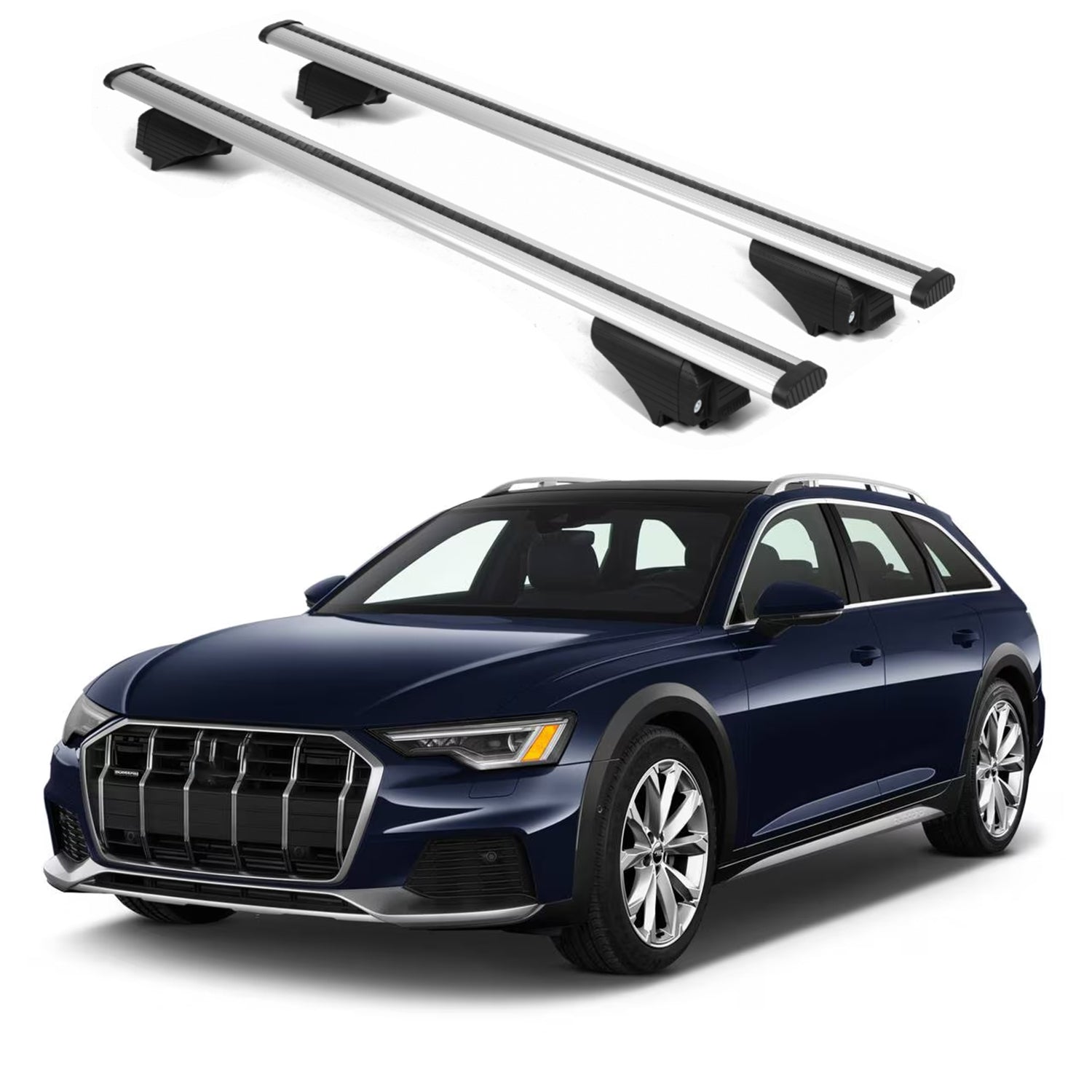 ERKUL Roof Rack Cross Bars for Audi A6 Allroad 2020 2024 For Raised Rails  - Silver