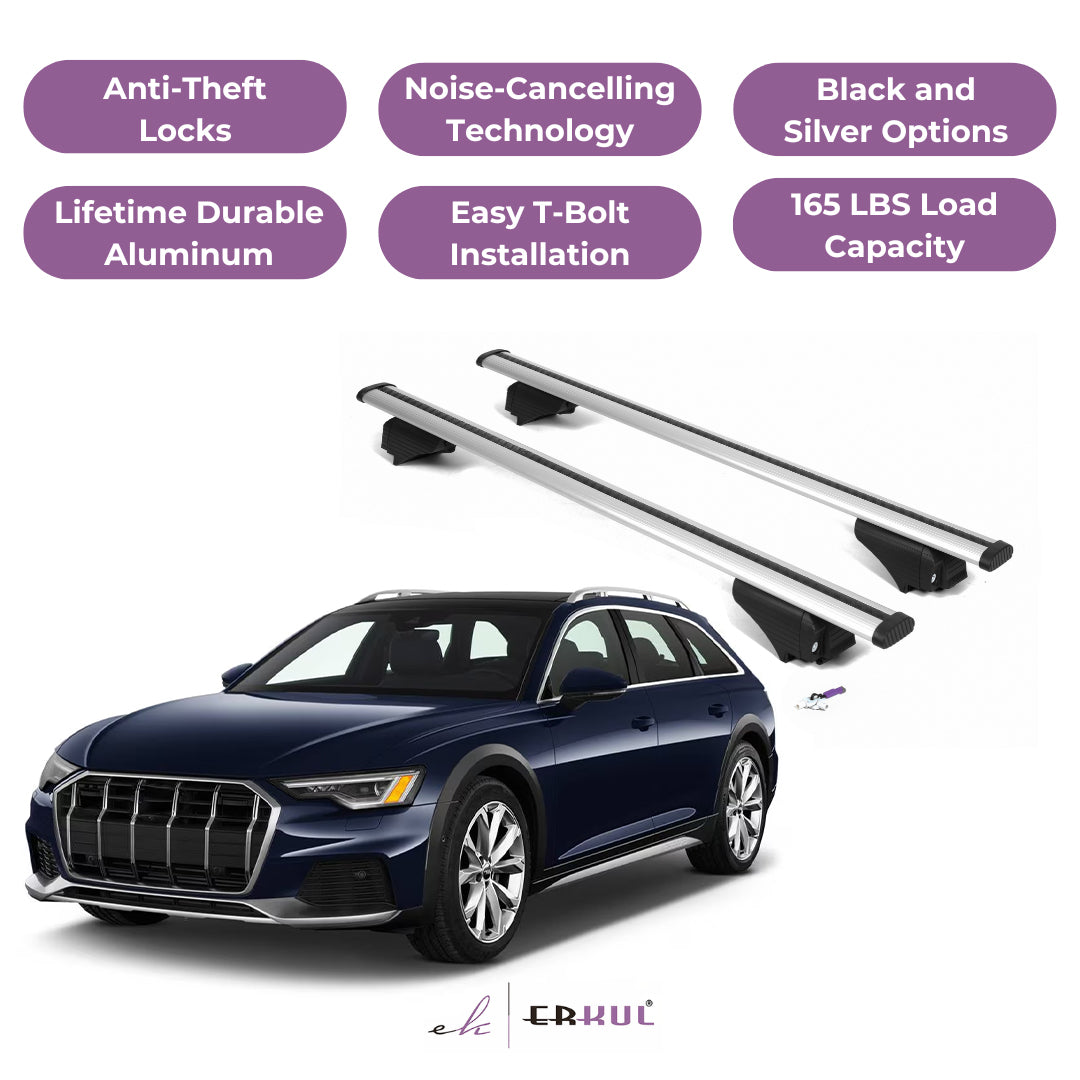 Roof Rack Cross Bars with Extended Bar Design for Audi A6 Allroad 2020-2024 -Silver