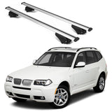 ERKUL Roof Rack Cross Bars for BMW X3 (E83) 2004 2010 | Aluminum Crossbars with Anti Theft Lock for Rooftop | Compatible with Raised Rails   - Silver