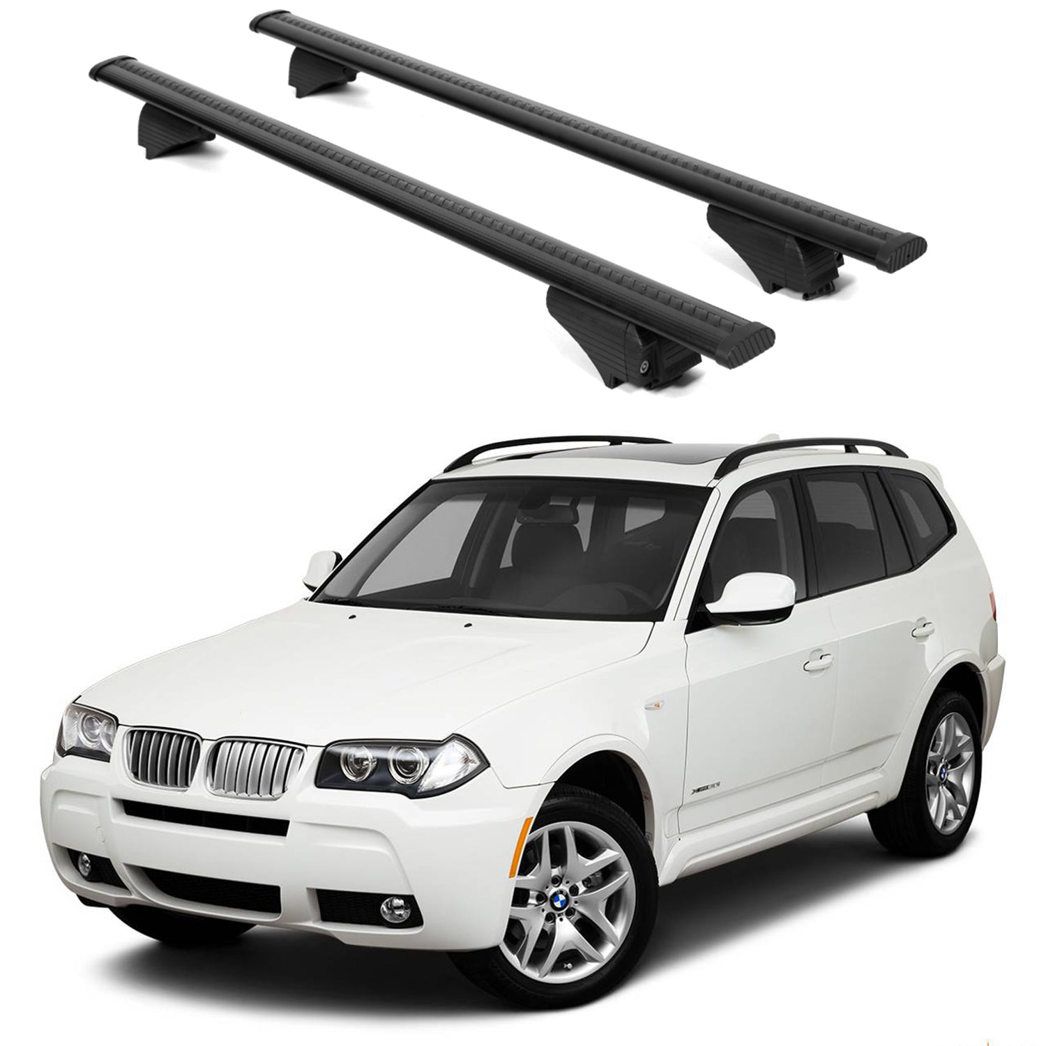 ERKUL Roof Rack Cross Bars for BMW X3 (E83) 2004 2010 For Raised Rails  - Black