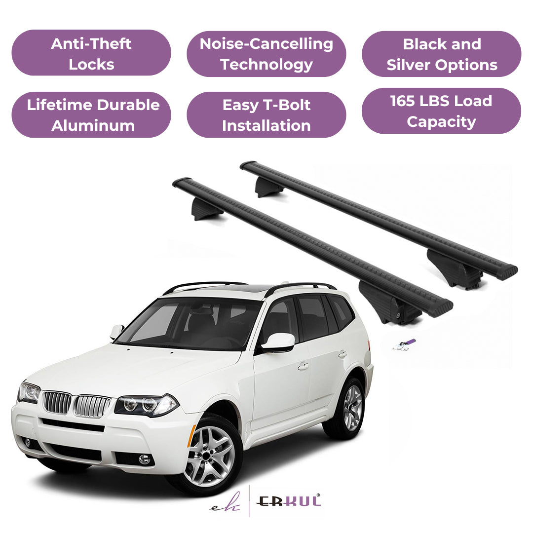 Roof Rack Cross Bars with Extended Bar Design for BMW X3 (E83) 2004-2010  - Black
