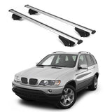 ERKUL Roof Rack Cross Bars for BMW X5 (E53) 2000 2006 | Aluminum Crossbars with Anti Theft Lock for Rooftop | Compatible with Raised Rails   - Silver