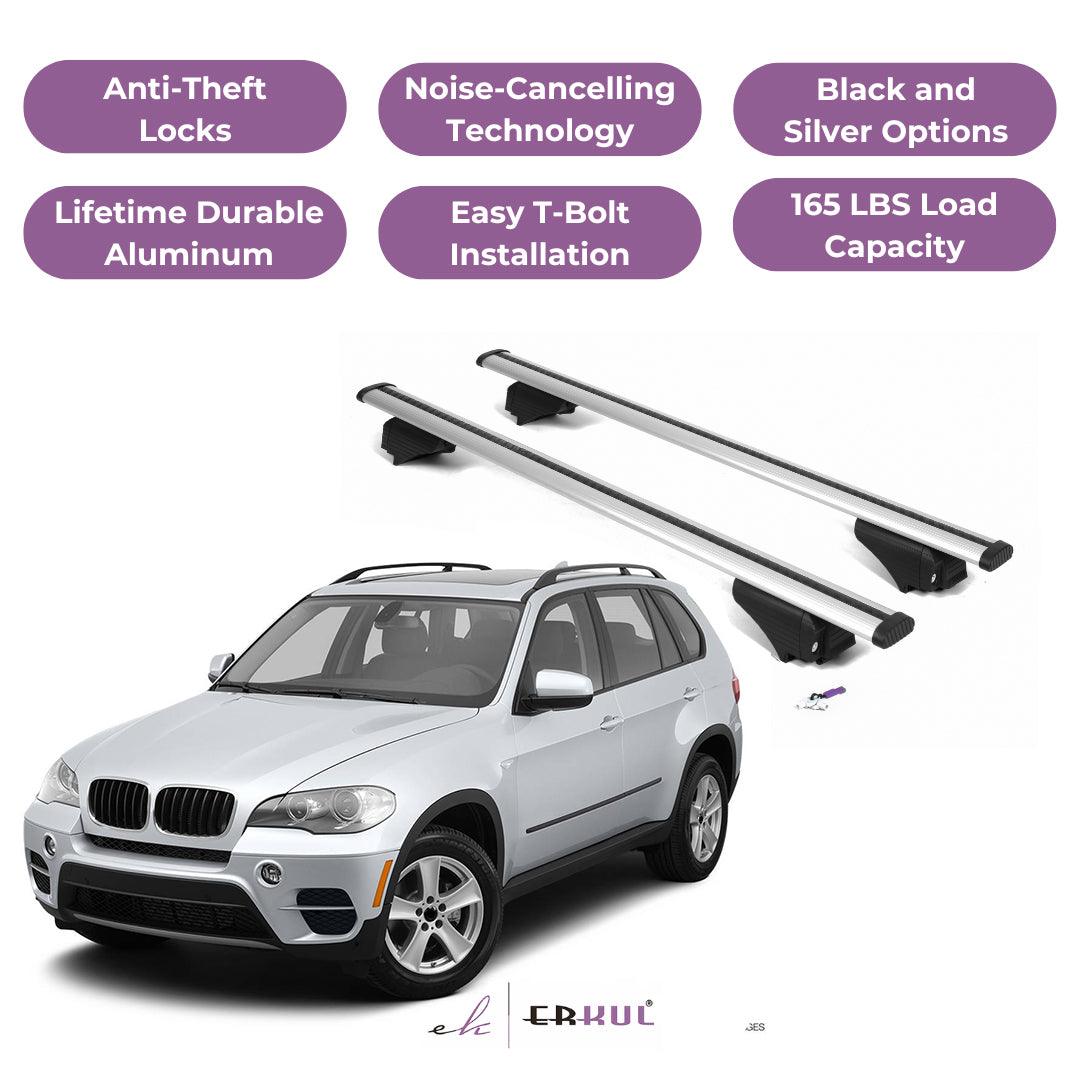 Roof Rack Cross Bars with Extended Bar Design for BMW X5 (E70) 2007-2013  - Silver