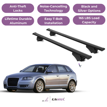 Roof Rack Cross Bars with Extended Bar Design for Audi A3 Sportback 2006-2013 - Black