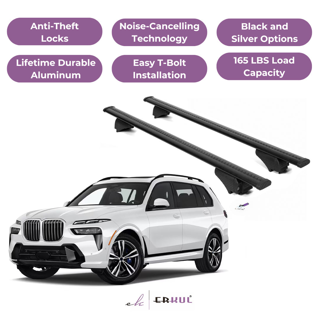 ERKUL Roof Rack Cross Bars for BMW X7 (G07) 2019-2025 for Raised Rails - Black