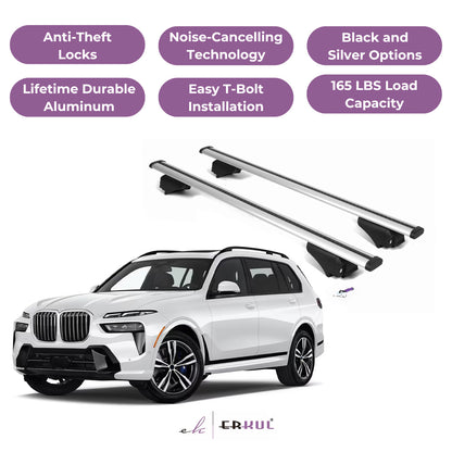 ERKUL Roof Rack Cross Bars for BMW X7 (G07) 2019-2025 for Raised Rails - Silver