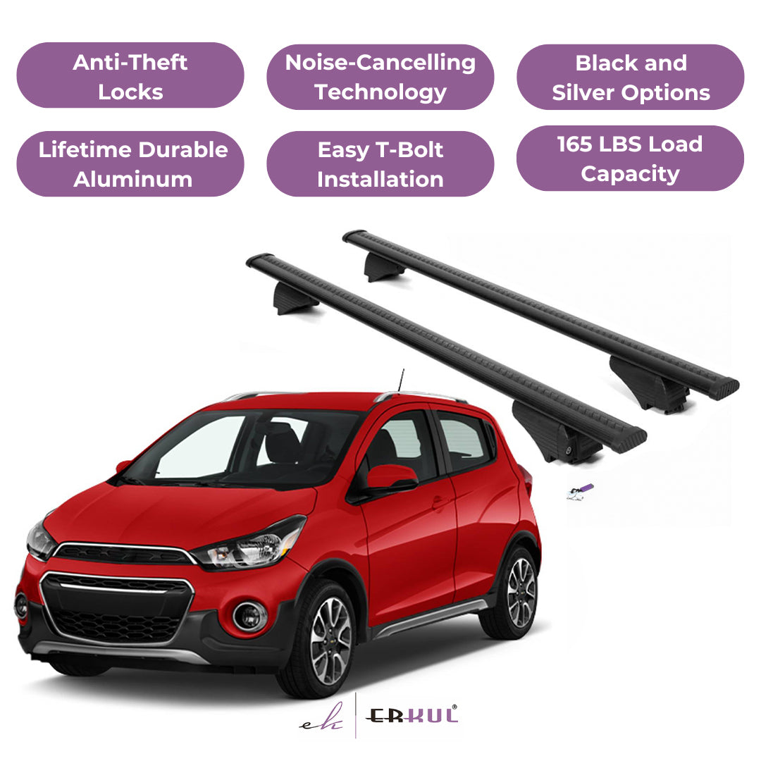 ERKUL Roof Rack Cross Bars for Chevy Spark 2016-2022 for Raised Rails - Black