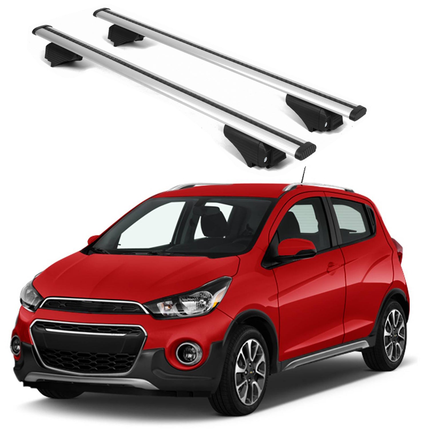 ERKUL Roof Rack Cross Bars for Chevrolet Chevy Spark 2016 2022 For Raised Rails  - Silver