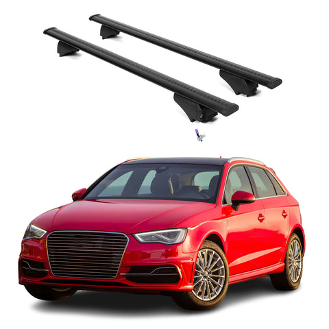 ERKUL Roof Rack Cross Bars for Audi A3 Sportback e-tron 2016-2018 | Aluminum Crossbars with Anti Theft Lock for Rooftop | Compatible with Flush Rails - Black