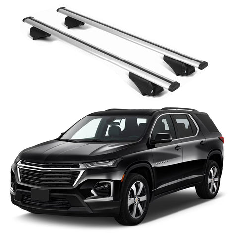 ERKUL Roof Rack Cross Bars for Chevrolet Chevy Traverse 2018 2024 | Aluminum Crossbars with Anti Theft Lock for Rooftop | Compatible with Raised Rails   - Silver