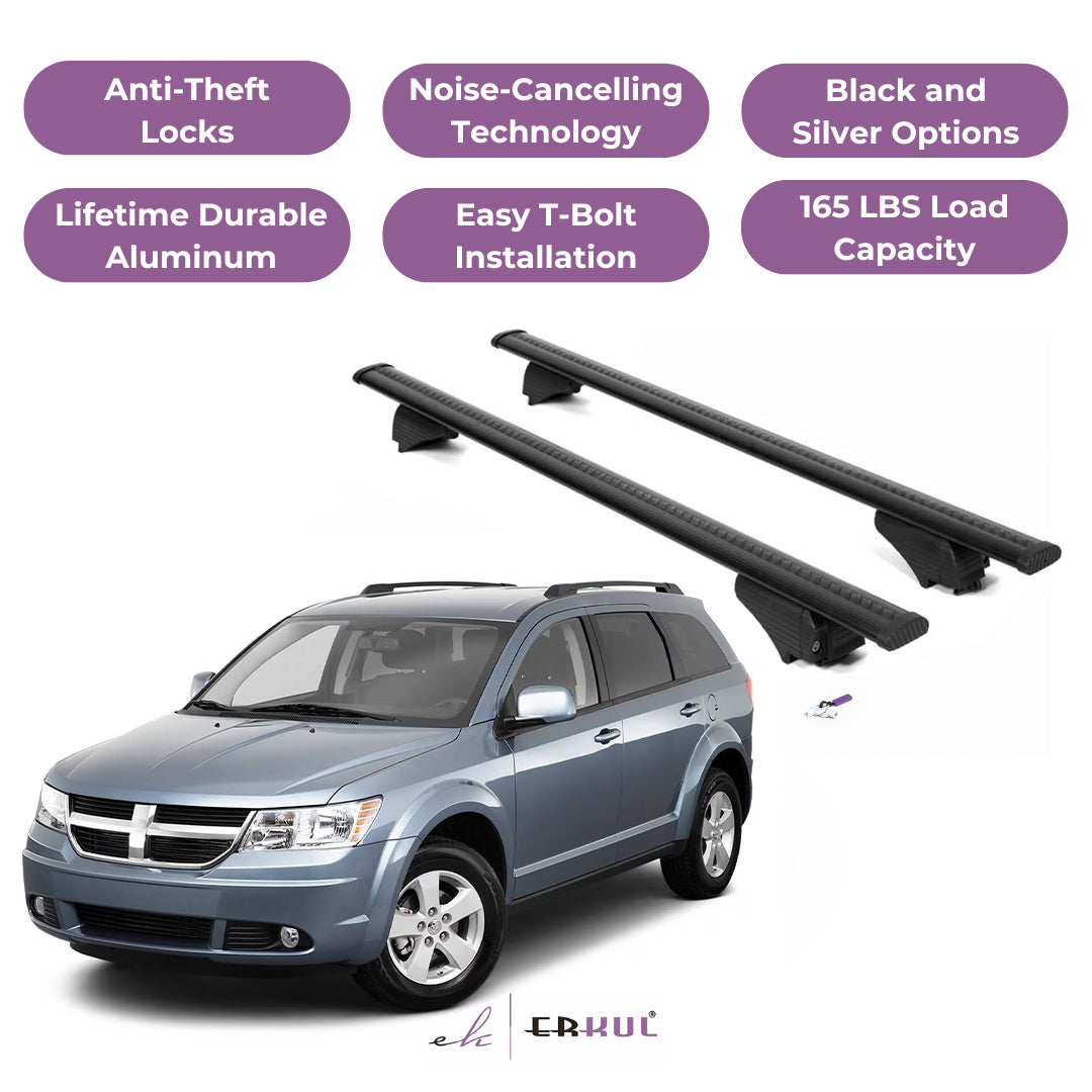 ERKUL Roof Rack Cross Bars for Dodge Journey 2008-2012 for Raised Rails - Black
