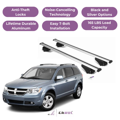 ERKUL Roof Rack Cross Bars for Dodge Journey 2008-2012 for Raised Rails - Silver