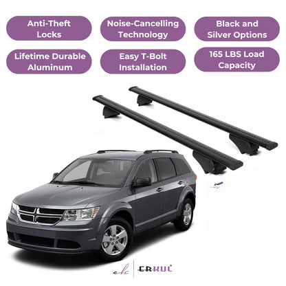 ERKUL Roof Rack Cross Bars for Dodge Journey 2013-2020 for Raised Rails - Black