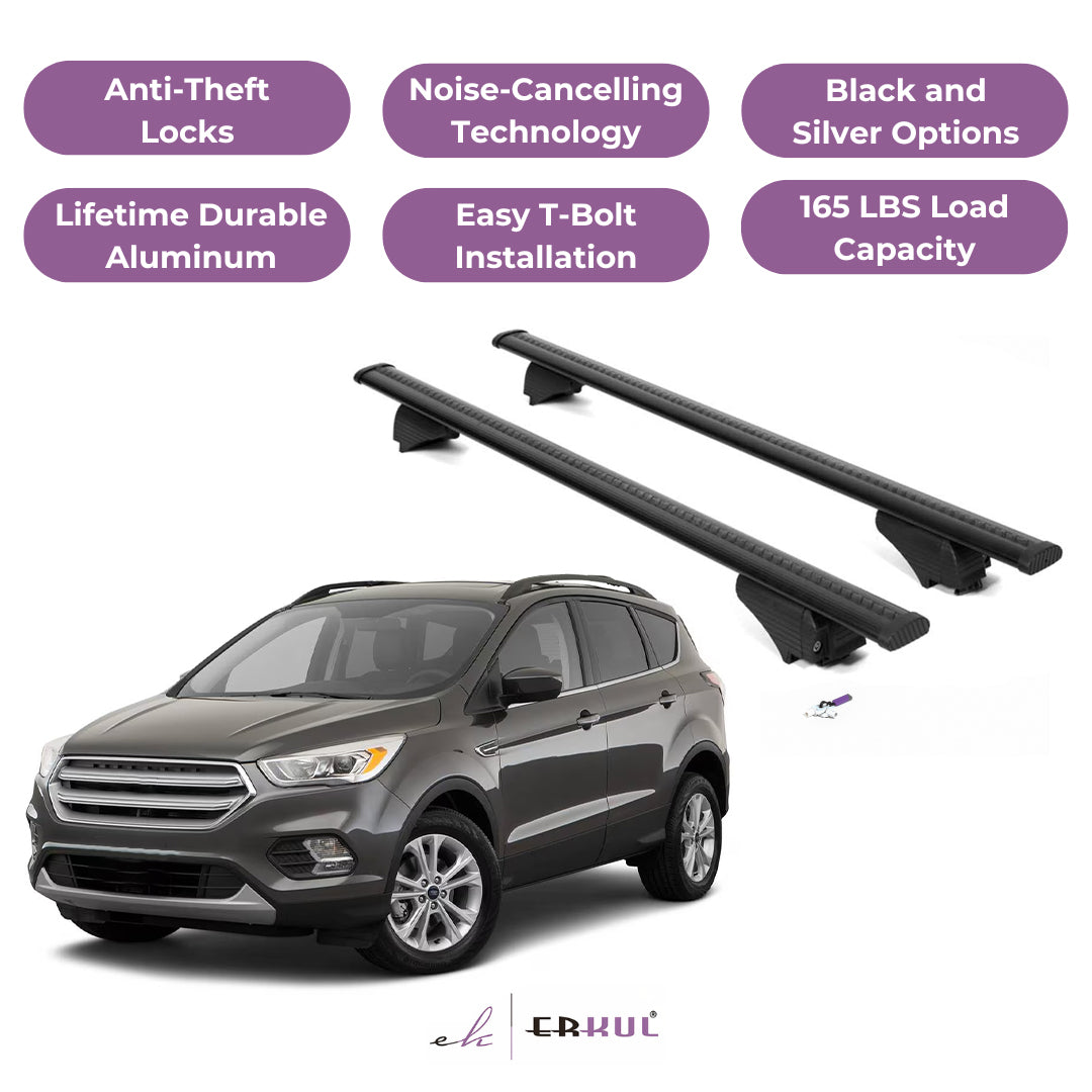 Roof Rack Cross Bars with Extended Bar Design for Ford Escape 2013-2019  - Black