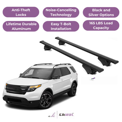 ERKUL Roof Rack Cross Bars for Ford Explorer 2011-2015 for Raised Rails - Black