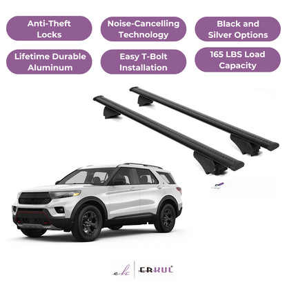 Roof Rack Cross Bars with Extended Bar Design for Ford Explorer 2020-2025  - Black