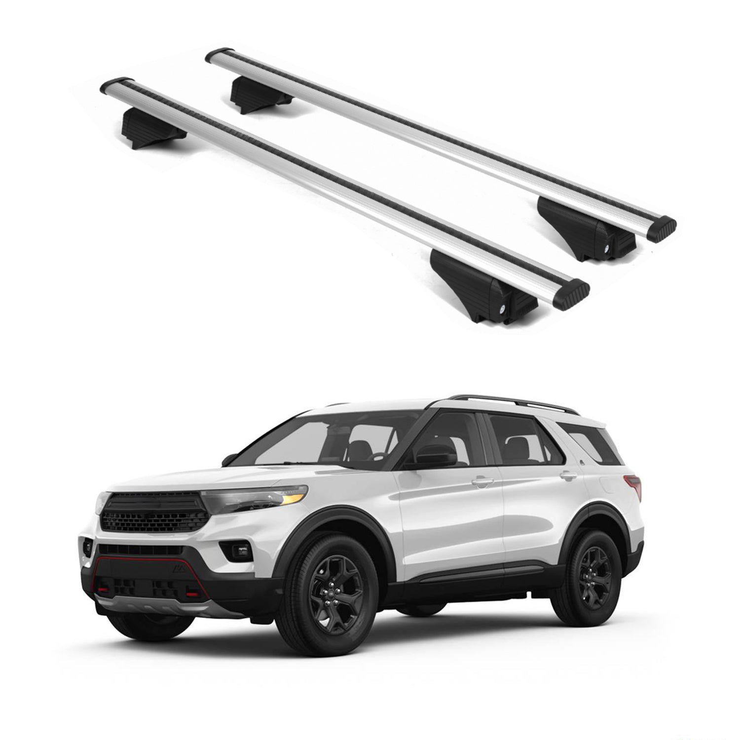 ERKUL Roof Rack Cross Bars for Ford Explorer 2020-2025 for Raised Rails - Silver