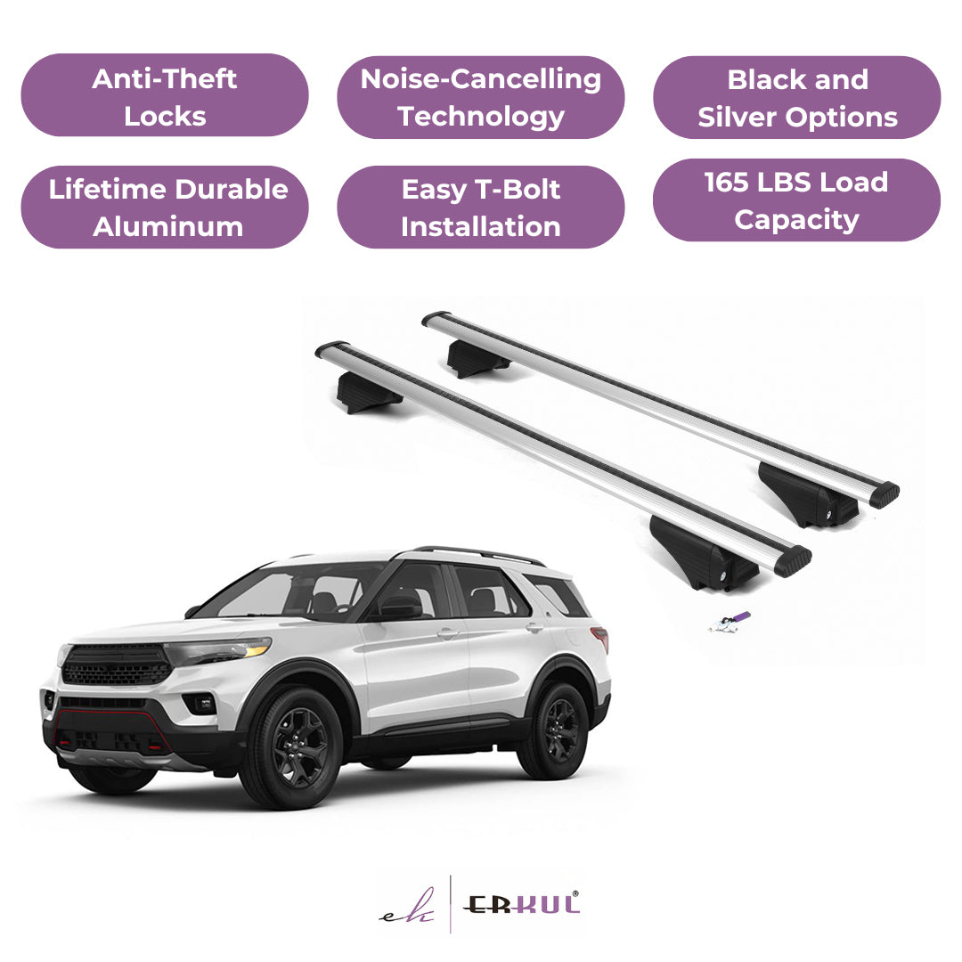 Roof Rack Cross Bars with Extended Bar Design for Ford Explorer 2020-2025  - Silver