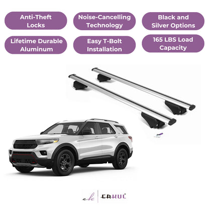 Roof Rack Cross Bars with Extended Bar Design for Ford Explorer 2020-2025  - Silver
