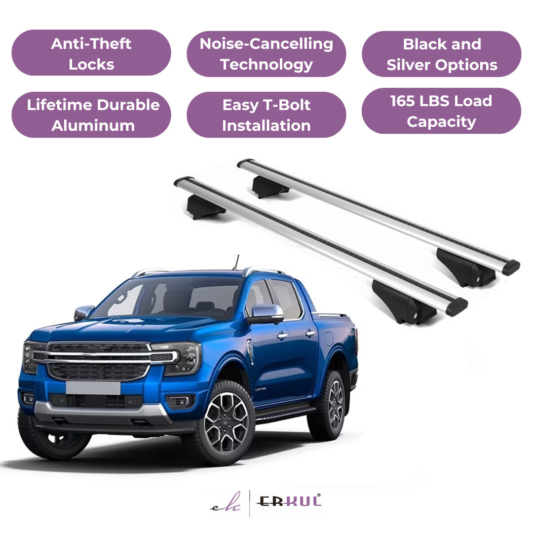 Roof Rack Cross Bars with Extended Bar Design for Ford Ranger 2019-2023  - Silver