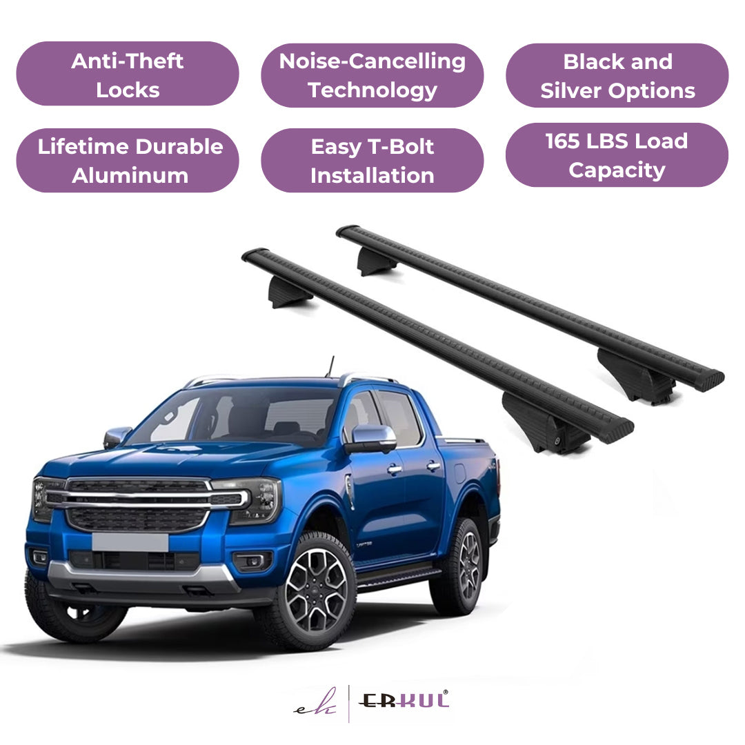 Roof Rack Cross Bars with Extended Bar Design for Ford Ranger 2019-2023  - Black