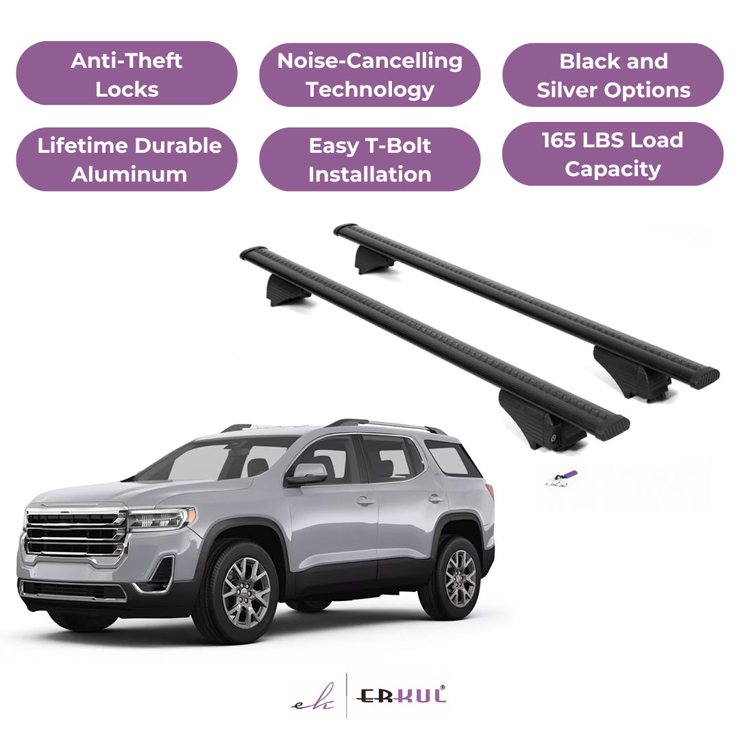 Roof Rack Cross Bars with Extended Bar Design for GMC Acadia 2017-2023  - Black