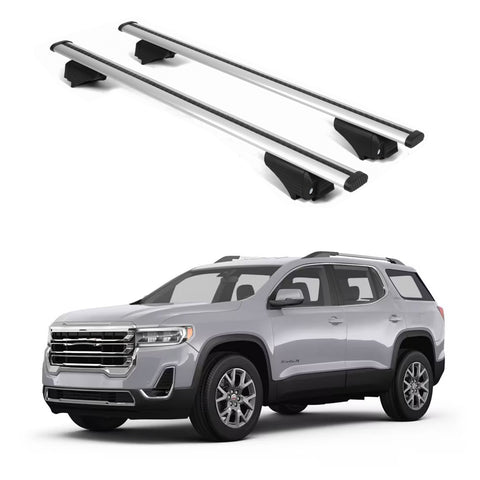 ERKUL Roof Rack Cross Bars for GMC Acadia 2017 2023 | Aluminum Crossbars with Anti Theft Lock for Rooftop | Compatible with Raised Rails   - Silver