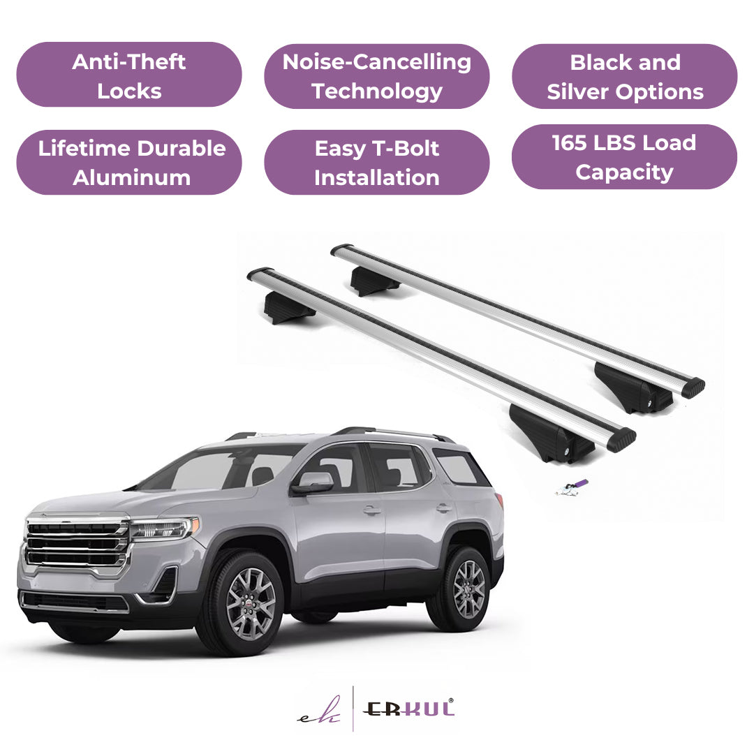 Roof Rack Cross Bars with Extended Bar Design for GMC Acadia 2017-2023  - Silver