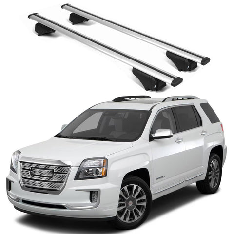 ERKUL Roof Rack Cross Bars for GMC Terrain 2010 2017 | Aluminum Crossbars with Anti Theft Lock for Rooftop | Compatible with Raised Rails   - Silver