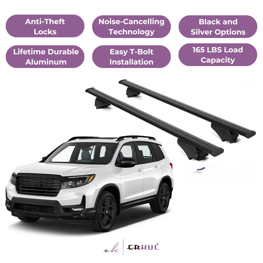 Roof Rack Cross Bars with Extended Bar Design for Honda Passport 2019-2025  - Black