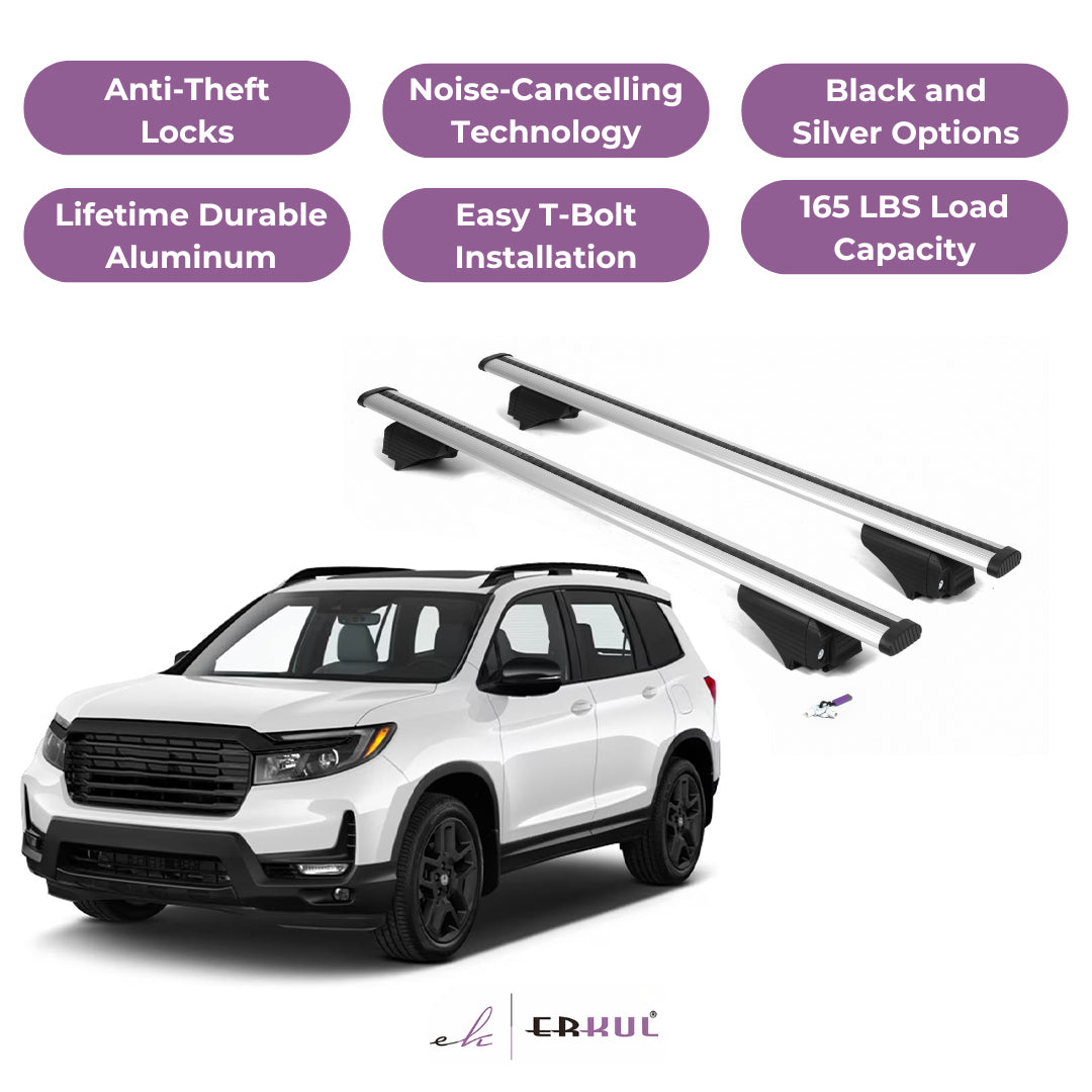 Roof Rack Cross Bars with Extended Bar Design for Honda Passport 2019-2025 -Silver