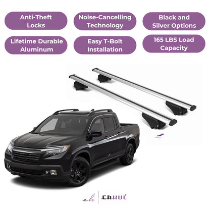 ERKUL Roof Rack Cross Bars for Honda Ridgeline 2017-2025 for Raised Rails-Silver