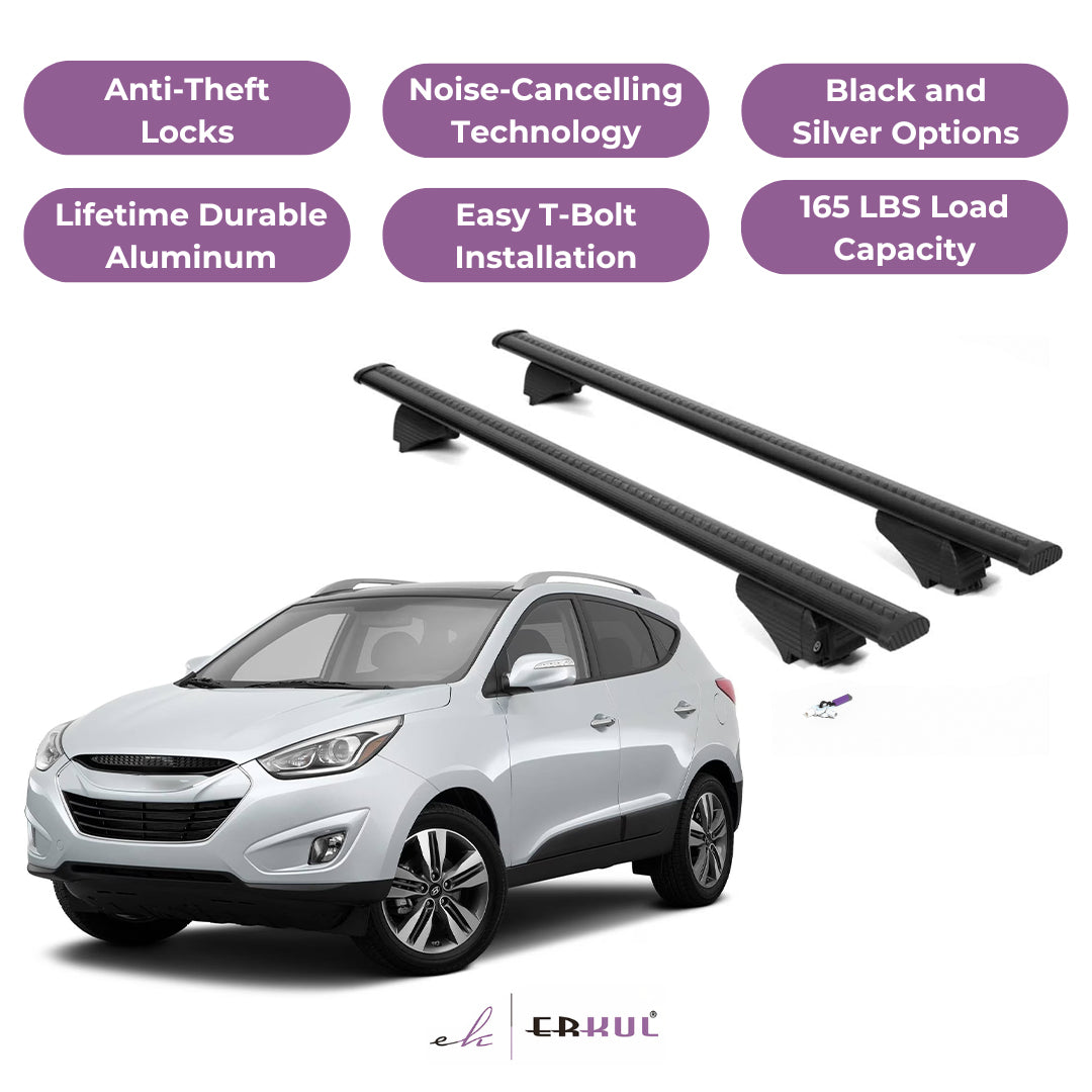 Roof Rack Cross Bars with Extended Bar Design for Hyundai Tucson 2010-2015  - Black