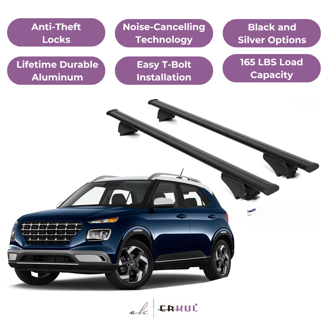 Roof Rack Cross Bars with Extended Bar Design for Hyundai Venue 2020-2025  - Black