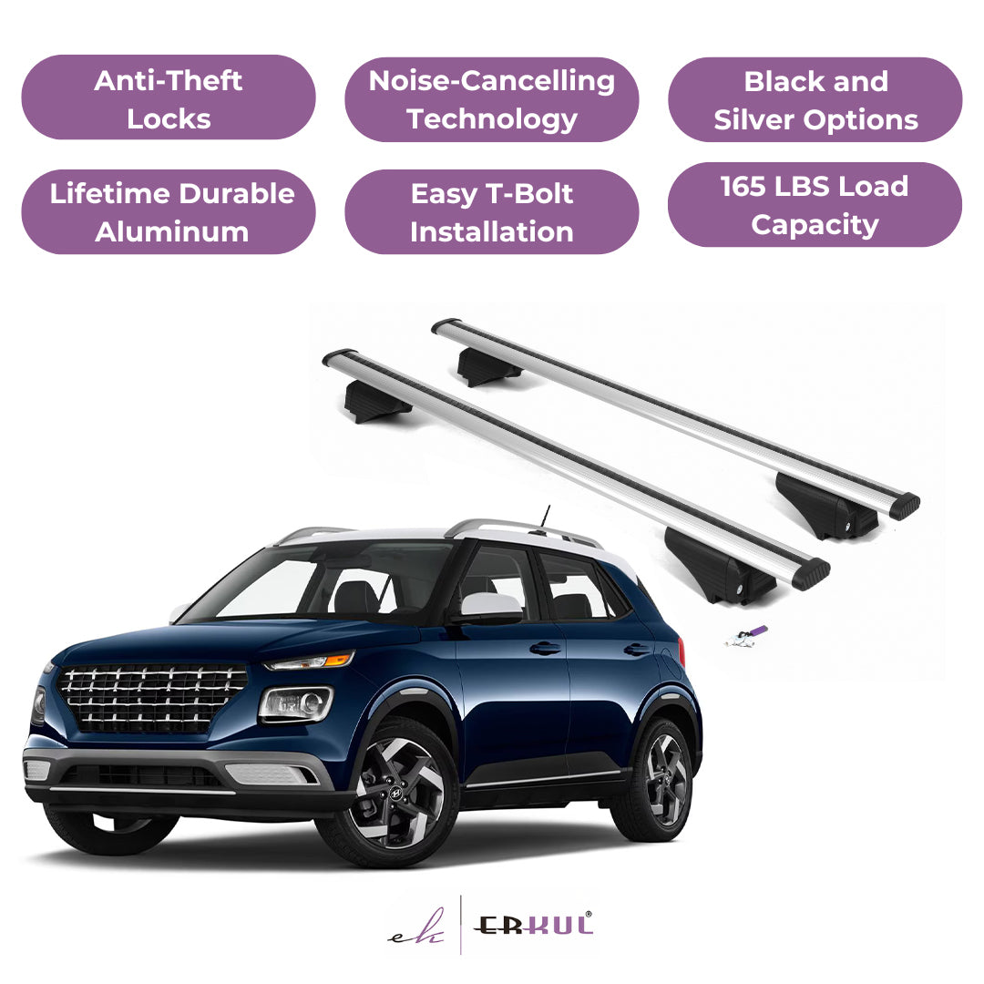 Roof Rack Cross Bars with Extended Bar Design for Hyundai Venue 2020-2025  - Silver